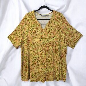 Ulla Popken V-Neck Top Abstract Print Short Sleeve Blouse‎ Woman Plus Size 24/26